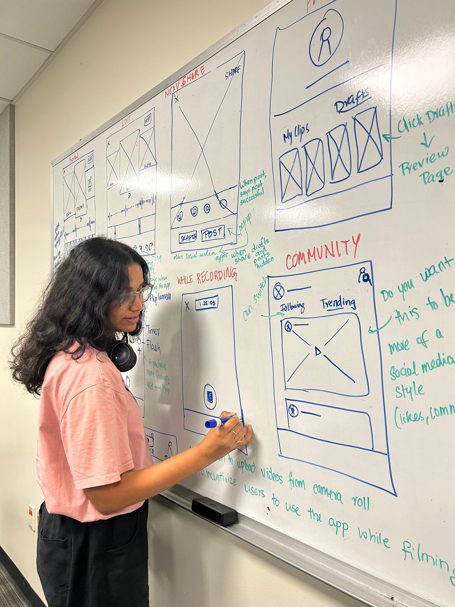 Shravya writing on a whiteboard
